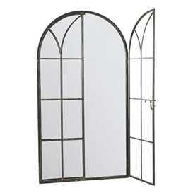 MirrorOutlet Extra Large Metal Arch shaped Opening Doors Window Wall Leaner Floor stanidng Mirror 160cm X 85cm, Black