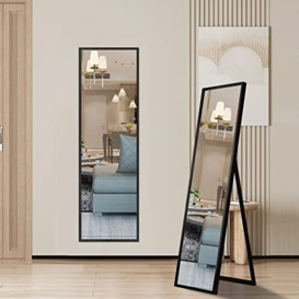 GONICVIN Full Length Mirrors, Standing Mirror with Black Frame for Hanging and Floor Standing, Large Full Body Mirror Decorative Mirror for Bedroom Bathroom Living Room (40x150cm, Rectangle)