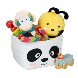 Relaxdays Felt Storage Basket, Animal Motif, Children, Foldable, HxWxD: 24 x 27 x 18 cm, Toys, Panda Design, White/Black, 100%