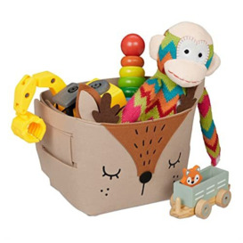 Relaxdays Felt Storage Basket, Animal Motif, Children, Foldable, HxWxD: 24 x 27 x 18 cm, Toys, Deer Design, Brown, 100%