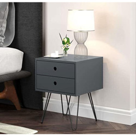 Home Source Rydal Bedside Cabinet Side Table Blue Nightstand with 2 Storage Drawers Metal Legs