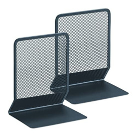 Relaxdays Set of 2 Bookends, 17 x 13.5 x 10.5 cm, Modern Mesh Design, for Books and Folders, Dividers, Metal, Anthracite