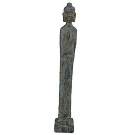 SOLSTICE SCULPTURES Aztec Buddha Tall Garden Statue, Fibre-Clay, Patina Green Verdigris, 100cm