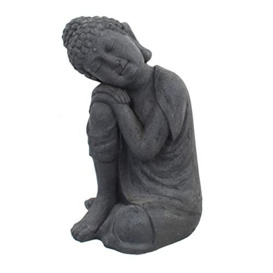 Solstice Sculptures Buddha Garden Statue, Fibre-Clay, Charcoal, 58cm