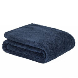 Brentfords Teddy Fleece Blanket Large Throw Over Bed Plush Super Soft Warm Sofa Bedspread, Navy Blue - 150 x 200cm
