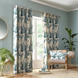 "Fusion - Cadiz - 100% Cotton Pair of Eyelet Curtains - 46"" Width x 54"" Drop (117 x 137cm) in Teal"