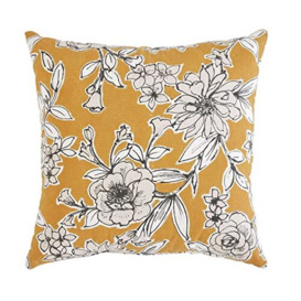 "Indigo Ink White Denim Collection Floral Printed Cotton Decorative Pillow, 20"" x 20"", Yellow"