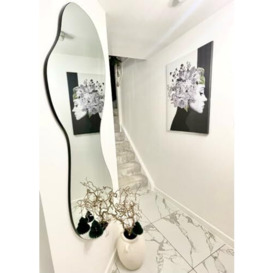 "MirrorOutlet The Lacuna - Frameless Modern Full Length Arched Leaner/Wall Mirror 63"" X 24"" (160CM X 60CM) Silver Mirror Glass with Black wooden Backing - Polished Edging"