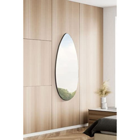 "MirrorOutlet The Tear Drop - Frameless Modern Full Length Glass Leaner/Wall Mirror 47"" X 18"" (120CM X 45CM) Silver Mirror Glass with Black wooden Backing - Polished Edging"