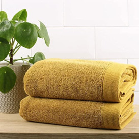 Drift Home 2 Pack Ochre Yellow Hand Towels (50 x 90cm) - 100% Eco Sustainable Cotton - Guest Towels, Head Towels, Beach Towels, Bathroom Accessory - Abode Eco Collection