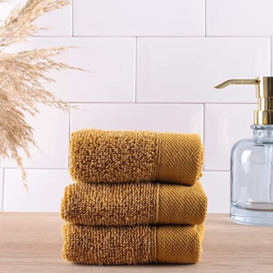 Drift Home Ochre Yellow Green Face Cloths 3 Packs (30 x 30cm) - 100% Sustainable Cotton - Mustard Yellow Face Cloths for Washing Face - Microfibre Cloths - Face Towels