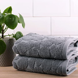 Fusion 2 Pack Grey Hand Towels (50 x 90cm) - 100% Cotton - Geometric Circle Shape - Guest Towels, Head Towels, Beach Towels, Bathroom Accessory - Ingo Collection