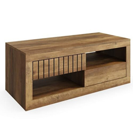 GFW Cartmel Knotty Oak Wooden Coffee Table with Storage Drawers & Display Shelves, 100 x 50 x 41.1 cm