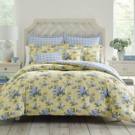 Laura Ashley - Queen Duvet Cover Set, Reversible Cotton Bedding with Matching Shams, Includes Bonus Euro Shams & Throw Pillow Covers (Cassidy Yellow, Queen)
