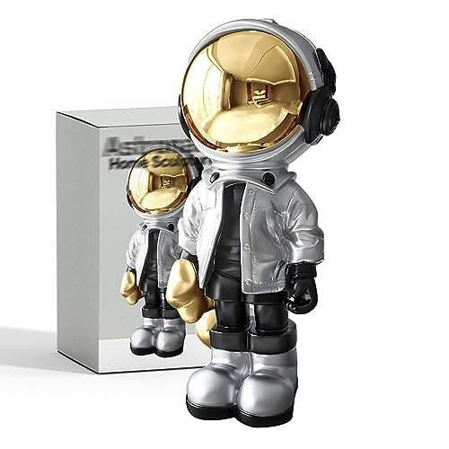 EZ4ENCE Astronaut Statues Spaceman Sculpture Resin Arts Child Gifts Silver Figurine Ornament Room Decor for Men,Home and Crafts Desktop Accessories Tabletop Decoration, Living Room, Office, Bookshelf