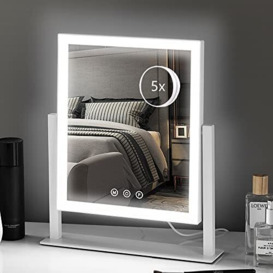 HIEEY Lighted Makeup Mirror, Hollywood Vanity Mirror with Lights, Three Color Lighting Modes, and 5X Magnification Mirror, Smart Touch Control, 360°Rotation (12in. White)