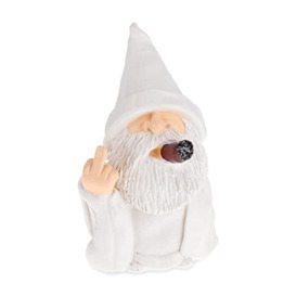 Relaxdays Gnome with Cigar, Giving Middle Finger, Rude Figurine, Frost Resistant, Garden Statue, Polyresin, White, Synthetic Resin, 15 x 9 x 7 cm