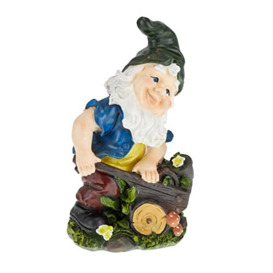 Relaxdays Garden Gnome with Wheelbarrow, Weather-& Frostproof, 32 x 18 x 16 cm, Figurine, Polyresin, Multicoloured, Synthetic Resin
