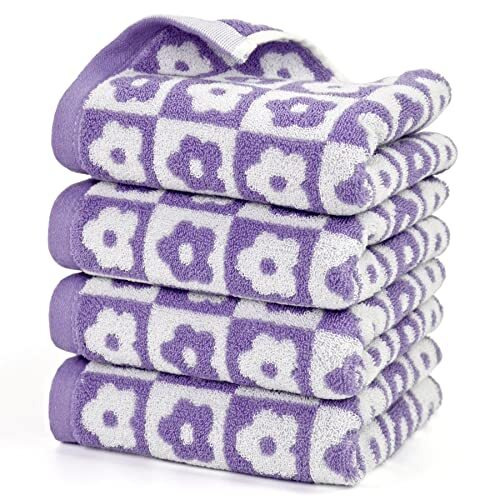 Jacquotha Cotton Face Towels Set of Checkered Floral Bathroom
