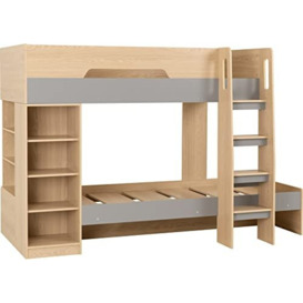 Seconique Pluto 3' Single Bunk Bed in Grey/Oak Effect