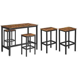 VASAGLE Dining Table Set, Bar Table with 4 Bar Stools, Breakfast Dining Table and Stools Set, Kitchen Counter with Bar Dining Chairs, Living Room, Dining Room, Rustic Brown LBT15X+LBC65X
