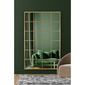"MirrorOutlet The Fenestra - Gold Modern Window Full Length Leaner/Wall Mirror 69"" X 43"" (174CM X 110CM) Silver Mirror Glass with Gold Metal Frame"