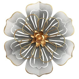 "Metal Flower Wall Art Decor, 8.3"" Rustic Modern Floral Sculpture, Distressed Iron Wall Hanging Home Decoration Accent Artworks for Indoor Kitchen Bedroom Living Room Office Outdoor Garden Patio - 06"