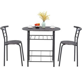 Merax 3 Piece Set, Round Chairs, Coffee Table with Storage Shelf and Wine Rack for Apartments, Balcony, Dining, Living Room, Gray, 7952.575.5cm