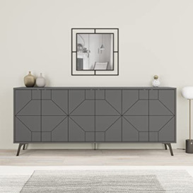 HOCUS PICUS Engineered Wood Modern Sideboard with Metal Legs Large Display Unit with 6 Doors Storage Cabinet for Living Room, Office, Dining Room 183 (Anthracite)