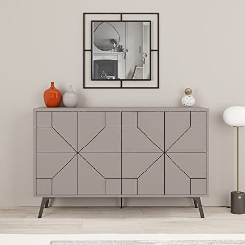 HOCUS PICUS Modern Sideboard with 4 Doors Storage Cabinet for Living Room, Dining Room, Office, Easy Assembly and Multipurpose Design Display Unit Sturdy Multicolor Options (Light Mocha)