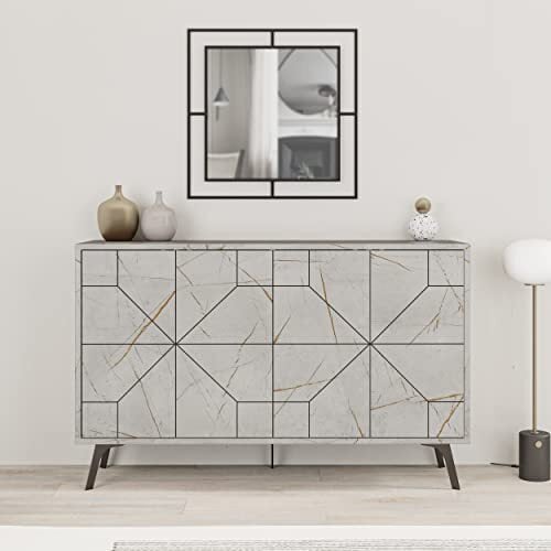 HOCUS PICUS Modern Sideboard with 4 Doors Storage Cabinet for Living Room, Dining Room, Office, Easy Assembly and Multipurpose Design Display Unit Sturdy Multicolor Options (Gold Marble Effect)