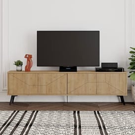 HOCUS PICUS Modern Tv Stand with 4 Door, Large TV Unit, Wooden TV Cabinet with Storage, Entertainment Room Unit Center for Living Room, Office, Lounge, Bedroom 29.6(D)x50(H)x180(W)cm (Oak)