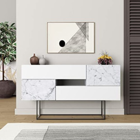 HOCUS PICUS Modern Sideboard with Doors and 1 Drawer Storage Space Elegant Design with Sturdy Metal Legs for Living Room, Office, Dining Room (White Marble Effect)