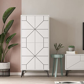 HOCUS PICUS Modern Multipurpose Cabinet 2-Doors and 4 Shelves for Storage Rectangular Design Cupboard for Living Room Office, Bathroom, Hotels Laundry 62.6(W)x35.6(D)x136(H)cm White