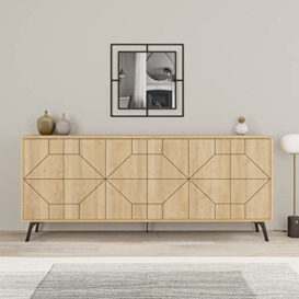 HOCUS PICUS Engineered Wood Modern Sideboard with Metal Legs Large Display Unit with 6 Doors Storage Cabinet for Living Room, Office, Dining Room 183 (Oak)