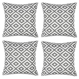Brentfords 4 Pack of Geometric Cushion Covers Water Resistant Home Geo Grey Decorative Seat Pads Outdoor Garden Patio Pillow, 45 x 45cm
