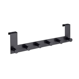 Wenko Celano Coat Rack with 6 Hooks Made of Varnished Steel for Door Rebate Thickness up to 2 cm, Heavy Quality, 39 x 11 x 5.5 cm, Black, 39 x 11 x 5,5 cm