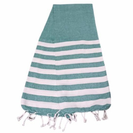 Atout Ciel Beach Towel, Fouta, Striped with Fringes 90 x 180 cm, Green