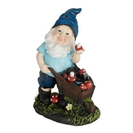 Relaxdays Garden Gnome with Toadstools, Weather & Frostproof, 14.5 x 10.5 x 7 cm, Figurine, Polyresin, Multicoloured, Synthetic Resin