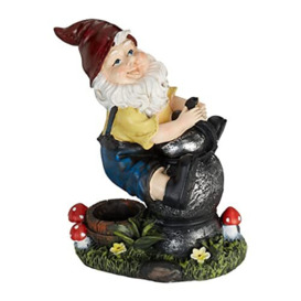 Relaxdays Garden Gnome with Well, Weather & Frost Resistant, 15 x 7.5 x 10.5 cm, Figurine, Polyresin, Multicoloured