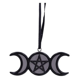 Nemesis Now Witching Wares Triple Moon Magic Hanging Ornament 7.5cm, Black, Resin, Triple Moon Wiccan Hanging Decoration, Cast in the Finest Resin