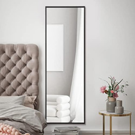 "MirrorOutlet The Artus - Black Modern Aluminium Edged Wall Leaner Mirror 47"" X 16"" (120CM X 40CM) Silver Mirror Glass.…"