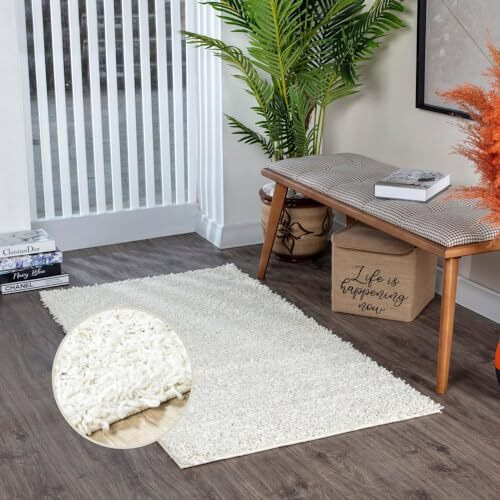 Surya Home Shaggy Rug - Modern Runner Rugs Living Room, Dining Room, Soft Shaggy Rugs for Bedroom - Abstract Fluffy Rug, Easy Care Plush Pile - Large Carpet Runners 80x150 cm, White Rug