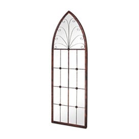 MirrorOutlet Large Metal Rustic Arched Shaped Window Garden Outdoor Mirror Bronze 120cmX40cm, Brown