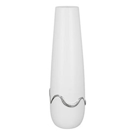 GILDE Decorative Vase for Pampas Grass - Ceramic Cone Vase - Decorative Living Room Gift for Women Birthday Mother's Day - Colour Silver White Matt Height 39 cm