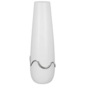 GILDE Decorative Vase for Pampas Grass - Ceramic Vase Cone Vase - Decorative Living Room Gift for Women Birthday Mother's Day - Colour: Silver White Matte Height 49 cm