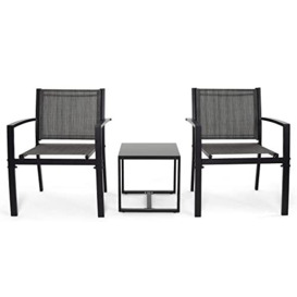 IntimaTe WM Heart G011TAGR002 Garden Furniture Set 3 Pieces, 1 Glass Table and 3 Chairs Suitable for Garden Balcony Backyard Coffee House, W60 x H76 x D57 cm, Dark Gery