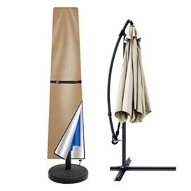 Teynewer Parasol Cover Waterproof, Straight Parasol Protective Covers with Telescopic Pole and Zipper Fit for 2 to 3 m Large Umbrella Patio Parasol Weatherproof UV-Anti Windproof, Khaki