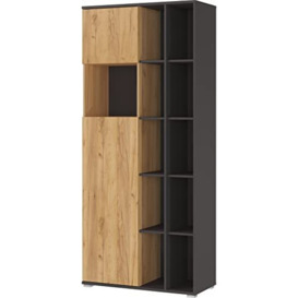 GERMANIA DIE MÖBELMACHER Filing Cabinet 4344-549 GW-Fintona, with Two Doors and Eleven Open compartments, handleless Design, in Anthracite, Graphit/Oak, 85 x 197 x 40 cm