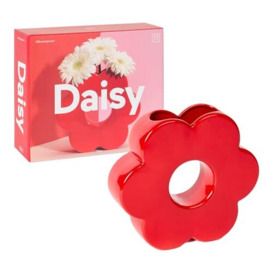 DOIY - Modern Decorative Vase - Daisy Shape Design - Made with Ceramic - Vase for Flowers - Decorative Vase - Red - 5x20x18cm